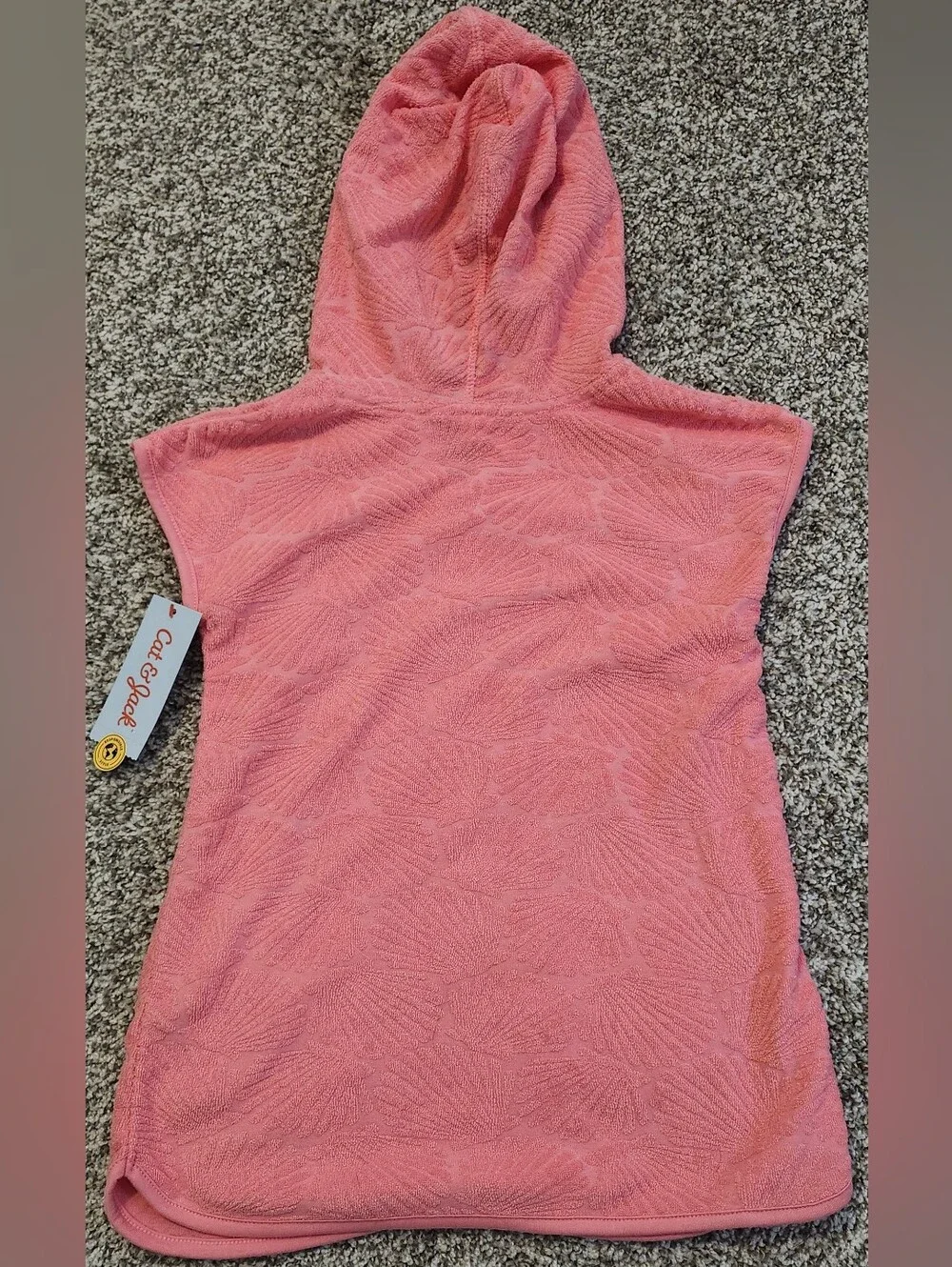 NWT Cat & Jack Toddler Girls' Seashell Embossed Hooded Swim Cover Up Dress
